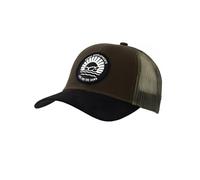 Korda Dawn Trucker Cap Mocha | Carp Fishing Hat | Structured Olive-Green Crown | Breathable Mesh Back | Front Logo Live for The Dawn | Adjustable Snap Closure