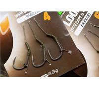 Korda DF Wide Gape X Micro Barbed Loop Rigs Size 4, 18lb Ready-Tied Carp Fishing Rigs, Barbless Hook with Easy Loop-to-Loop Attachment, Pre-Tied Semi-Stiff Braided Material for Combi-Rig Setup, 3-Pack