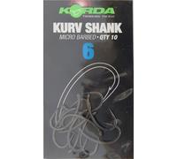 Korda Kurv Shank Hook - Size 6, Barbed, High-Carbon Steel, In-turned Eye, Long Sharp Point