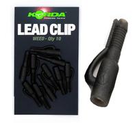 Korda Lead Clip Weed - Durable Carp Fishing Lead Release System, Secure Semi-Fixed Set-Up with Grooved Tail Rubber for Snag-Free Fishing, Pack of 10, Green Weed Color