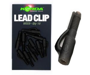 Korda Lead Clip Weed - Durable Carp Fishing Lead Release System, Secure Semi-Fixed Set-Up with Grooved Tail Rubber for Snag-Free Fishing, Pack of 10, Green Weed Color