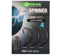 Korda Spinner Hook Sections Kurv Size 4 Micro Barbed - 3 Pack | Ready-Tied Spinner Rig Sections for Carp Fishing | Effective & Easy-to-Use Carp Hooks