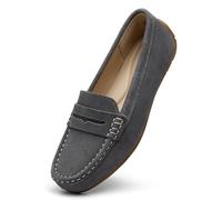 KORDAL Comfortable and Lightweight Women's Slip Ons Suede Cute Business Casual Dress Work Office Flat Shoes Daily Walking Shoes Driving Mocs for Women, gray, 5.5 UK
