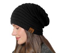 Kordear Beanie Hat Women - Winter Warm Knitted Beanies Ladies Thermal Wooly Hat Soft Stretch Slouchy Beanie Skull Cap Cable Knit Hat for Women Girls Outdoor UK Black