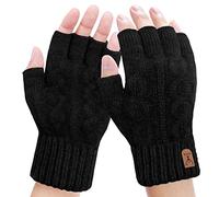 Kordear Fingerless Gloves - Mens Thermal Winter Gloves with Soft Lining Half Finger Warm Knitted Gloves for Men Outdoor Work Typing Driving Cycling Fishing