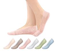Kordear Women No Show Socks - 6 Pairs Non Slip Lace Invisible Shoe Liners, Ultra Low Cut Boat Socks for Sneakers and High-heel Shoes