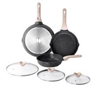Kordisen Nonstick Frying Pan Set with Lids, 3 Piece Skillet Set, Healthy Induction Cooking Pan, Stay-Cool Handle, Compatible with All Stovetops, PFOA Free (24/28/32 cm)
