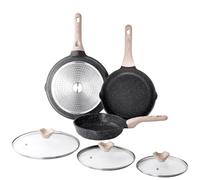 Kordisen Nonstick Frying Pan Set with Lids, 3 Piece Skillet Set, Healthy Induction Cooking Pan, Stay-Cool Handle, Compatible with All Stovetops, PFOA Free (20/24/28cm)