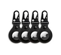 KORDIZ Leather Holder Compatible with Airtag - Clasp and Key Ring Keychain - Air Tag Holder Full Grain Crazy Horse Leather Cases for Apple Airtags Protective Cover Accessories - Handmade (Black 4Pack)