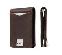 KORDIZ RFID Blocking Slim Bifold Wallet for Men - Premium Full-Grain Oil-Waxed Leather Front Pocket Wallet with Money Clip, Pull Tab, ID Window & Minimalist Design, Rustic Brown, slim, Bifold Wallet