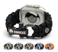 KORDIZ Survivor - Paracord Apple Watch Band Compatible with Apple Watch Ultra 2/1 and Series 10/9/8/7/6/5/4/3/2/1/SE - 49 mm 46 mm 45 mm 44 mm - with Stainless Steel Adjustable Shackle, black, Ultra