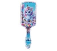 KORDOXE Unicorn Hair Brush with Sequins Glitter Detangling Brush without Pulling for Girls, 20 x 6.5 cm Transparent Paddle Brush, Painless Comb for Wet and Dry (Blue Sky)
