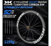 KORE Carbon Spoke Wheelset-50mm-T1000 Carbon Rims 36T/60T Ratchet Hub XDR/HG 700C Design for Ultra-Light Road Racing Performance White Carbon Spoke