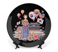 Korea Journey in Korean Decorative Plate Ceramic China Plates with Display Stand for Home Wall Decor 8inch