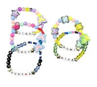 Korea K-pop Style Beaded Friendship Bracelets Set 5Pcs with 2 Random LOMO Photocard Y2K Bohemian Colorful Letter Charm Bracelets for Teen Girls Women Concert Party Exchange Jewelry Gifts