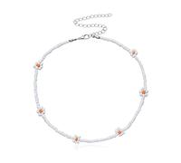 Korea Lovely Daisy Flowers Colorful Beaded Charm Statement Short Choker Necklace for Women Vacation Jewelry