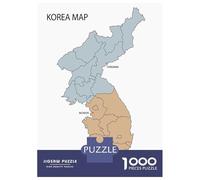 Korea Map with Cities 1000 Piece Jigsaw Puzzle, Old Europe Travel Artwork, Decorative Artwork, Matte Printed Jigsaw, Family Night Game for Adults, 70x50cm/1000pcs