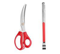 Korean Barbecue Scissors and Clip Set, Cooking Scissor and Kitchen Clip Stainless Steel BBQ Scissors BBQ Tongs for Kitchen Cooking Red Korean BBQ Tool Korean Cookware Korean Barbecue Grill