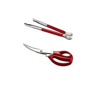 Korean BBQ Scissors and Tongs Set - Ergonomic Stainless Steel Tongs (Red)