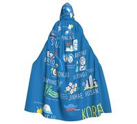 Korean Cities And Landmarks Print Adults Hooded Cloak, Halloween Robe Hooded Cape Witch Wizard Cosplay Costumes For Men Women