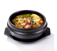 Korean Cooking Stone Pot Set, Ceramic Cooking Bowl for Rice and Soup, Diameter 6.3 inches, Height 3.1 inches, Includes Tray