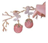 Korean Cute Pink Opal Cherry Drop Earrings Girls Shiny Butterfly Cute Earrings For Women 2022 Trending Wedding