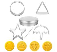 Korean Dalgona Sugar Candy Making Tools Game Squid Cookie Cutters Sugar Cookie Mold Stainless Steel Umbrella Triangle Star Round Mold with Box Needle for Korean Silver