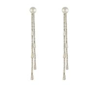 Korean Eastern Gate Silver Needle Earrings Pearl Nails Shiny Water Earrings with Tassels Long Earrings for Women with Elegant TemperamentDurability