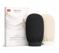 Korean Exfoliating Glove 2 Pack - Holou Luxury Exfoliating Mitts - 150D Gentle Cream Glove & 250D Rough Black Scrubber Glove for Spa-Style Skin Renewal