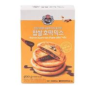 Korean Fancy Hotcake Mix; CJ Beksul Korean Sweet & Green Tea Pancake Mix, Hotteok (14.10 oz, 400g) ; 국민꿀간식 CJ 백설 호떡, 녹차호떡 믹스; 바로 구워 먹는 쫄깃한 호떡 (Sweet, 2 Packs)