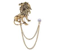Korean Fashion Crystal Lion Brooch Animal Tassel Chain Lapel Pins British Style Men Shirt Collar Badge Clothing Accessories