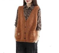 Korean Fashion Hand Knitted Sweater Flower Pocket Spring Summer Womens Waistcoat Knit Cardigan Sleeveless Tops Vintage Vest Maroon