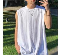 Korean Fashion Men's Sleeveless T shirt, Summer Tank Solid Tops for Sports, Basic Vests (2XL White)