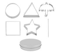 Korean Game Sugar Candy Cookies Making Tools Stainless Steel Cookie Cutters with Umbrella Triangle Star Round Square Sugar Game Kit for Halloween Christmas Party (Silver, 7 Pcs)