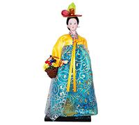 Korean Geisha Figurine 12" Free Standing Hanbok Dolls Miniature Lady Figures Yellow and Green Type 1