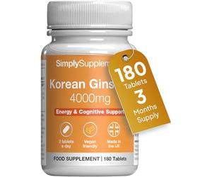 Korean Ginseng 4000mg | Supports Mental & Physical Wellbeing | with Vitamin B6 & Zinc | Contributes to Immune Function | 180 Tablets = 3-Months Supply | GMP Certified & UK Made