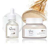 Korean Glass Skin Set - Ground Rice and Honey Glow Mask & Rice Arbutin Glow Deep Serum Duo Vegan Anti-Oxidant Skincare Kit for Glowing Complexion, Korean Skincare Brightening Routine for Dull/Dry Skin
