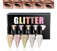 Korean Glitter Liquid Eyeshadow and Eyeliner Set - 5 Colors Shimmer Metallic, Waterproof Quick-Dry Long-Lasting, High Saturation Smooth Applicator, Silver Gold Diamond Shades Design