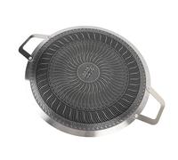 Korean Grill Pan:Stainless Steel Nonstick BBQ Griddle,with Double Handles,Fits Induction Cooktop,Ideal for Outdoor Camping and Barbecue (34cm)