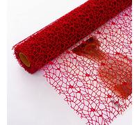 Korean Jacquard Net Mesh Openwork Floral Wrapping Paper 1 Roll Florist Supplies Flower Bouquet Wrapping Paper Floral Supplies for Fresh Flowers, 50cm x 5 Yard (Red)