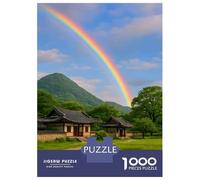 Korean Landscape with Rainbow Jigsaw Puzzle 1000 Pieces, Historic Square Architecture, 1000 Pieces for Adults, Birthday Gift for Adults, Screen-Free Fun, 52x38cm/1000pcs