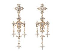 Korean Luxury Crossed Dangle Earrings, Crystal Pearl, Gold