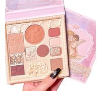 Korean Makeup Eyeshadow Palette, 3-in-1 Blush Highlighter Contour Eye Shadow Pallets for Women Girls, Glitter Shimmer Long Lasting Brown Natural Embossed Eyeshadow, Creative Eye Make-Up Gifts