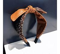 Korean Net Red Floral Stitching Wide-brimmed Bow Headband Female Summer French Retro Leather High-level Pressure Headband (Color : Black) (Brown)