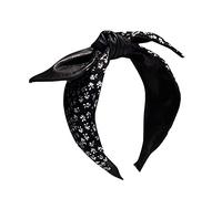Korean Net Red Floral Stitching Wide-brimmed Bow Headband Female Summer French Retro Leather High-level Pressure Headband (Color : Black) (Black)