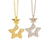 Korean new hollow five-pointed star necklace for women, copper-plated gold-plated full diamond, light luxury exquisite pendant
