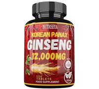 Korean Panax Ginseng Extract, 12,000mg Strength, 120 Vegan Tablets, Standardized and Concentrated 50X Root Extract Ginseng Supplement Non-GMO