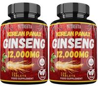 Korean Panax Ginseng Extract, 12,000mg Strength, 120 Vegan Tablets, Standardized and Concentrated 50X Root Extract Ginseng Supplement Non-GMO (Pack of 2)