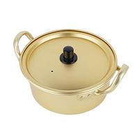 Korean Ramen Pot, Aluminum Alloy Yellow Noodle Pot with Lid Double Handle Fast Heating Ramen Noodle Pot for Kitchen Cookware (16cm)