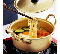 Korean Ramen Pot, Aluminum Alloy Yellow Noodle Pot with Lid Double Handle Fast Heating Ramen Noodle Pot for Kitchen Cookware (20cm)